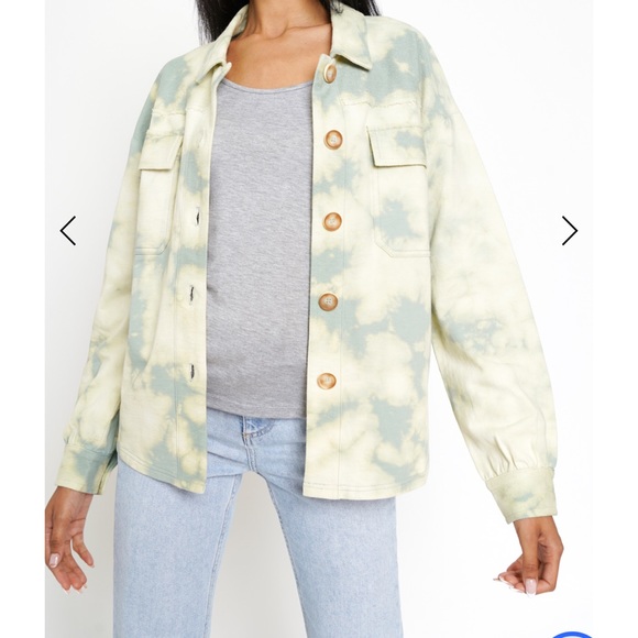 191. Mystree Shacket Bleached Design Green/Cream Top NWT - Picture 11 of 12